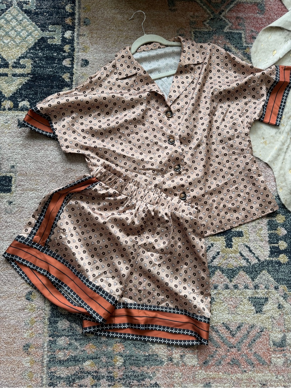 lightweight tan vacation matching set size L (short sleeve button down + shorts)